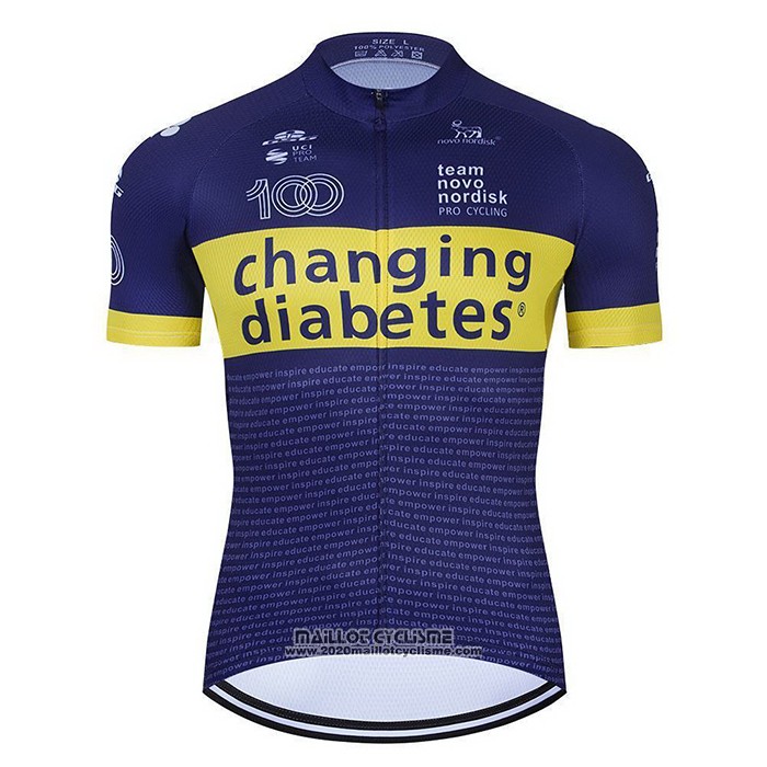 2021 Maillot Cyclisme Novo Nordisk Bleu Jaune Manches Courtes et Cuissard